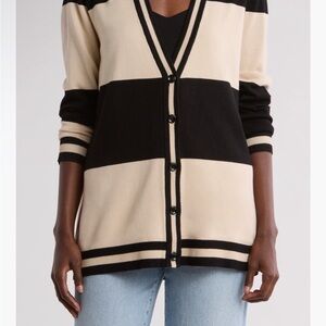 Industry LIKE NEW Black and Cream Striped Women's Rayon/Nylon blend Sweater